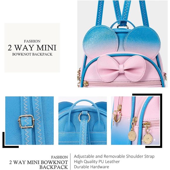 Bowknot Polka Dot Mini Backpack And Convertible Shoulder Bag Purse for Women - Picture 3 of 7